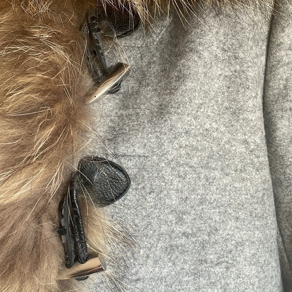 Maje- Grey Parka Coat with Fur Trim size 38= US 6 - Picture 7 of 8